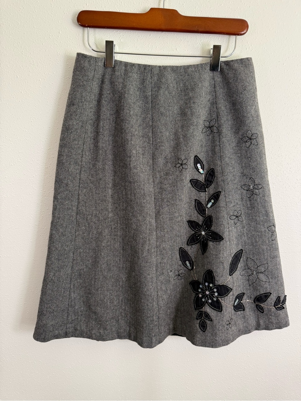 Jones New York Country Vintage Wool Herringbone Floral A-Line Skirt 6
